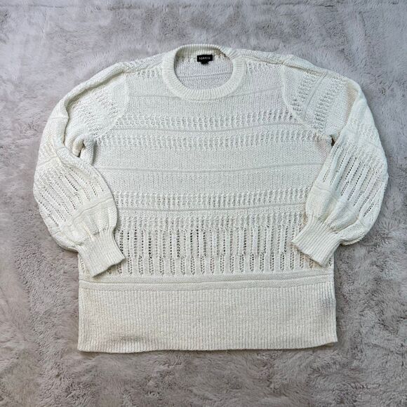 TORRID Pointelle Pullover Balloon Sleeve Sweater Ivory White Loose Knit Size 1X - Picture 4 of 11
